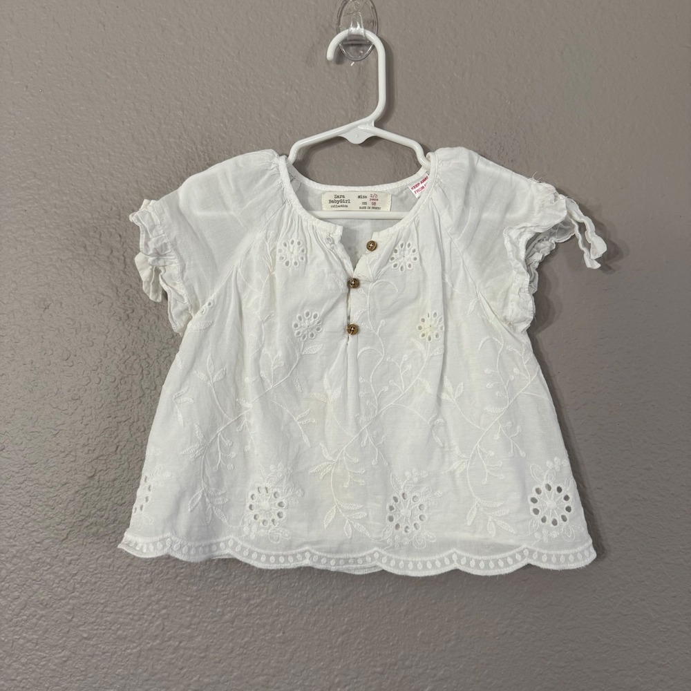 Zara Girl's Size 2/3 White Eyelet Embroidered Ruffle Sleeve Top